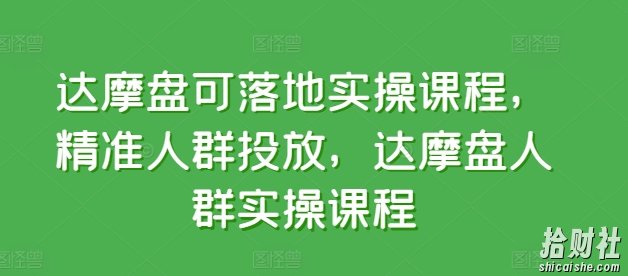 达摩盘可落地实操课程，精准人群投放，达摩盘人群实操课程