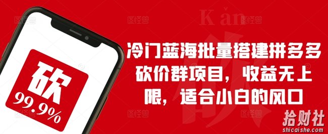 冷门蓝海批量搭建拼多多砍价群项目,收益无上限,适合小白的风口【揭秘】