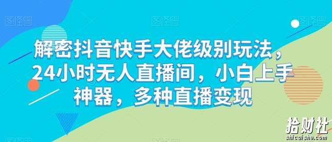 解密抖音快手大佬级别玩法，24小时无人直播间，小白上手神器，多种直播变现【揭秘】