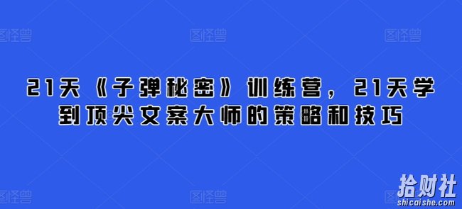 21天《子弹秘密》训练营,21天学到顶尖文案大师的策略和技巧