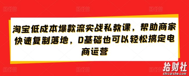 淘宝低成本爆款流实战私教课，帮助商家快速复制落地，0基础也可以轻松搞定电商运营