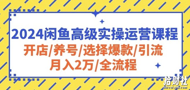 2024闲鱼高级实操运营课程:开店/养号/选择爆款/引流/月入2万/全流程