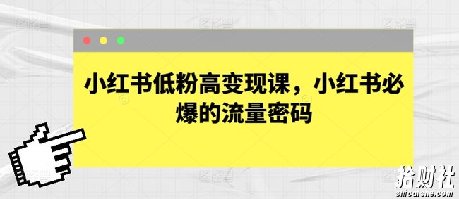 小红书低粉高变现课，小红书必爆的流量密码
