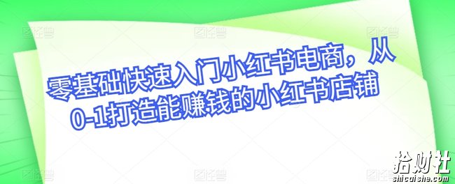零基础快速入门小红书电商，从0-1打造能賺米的小红书店铺