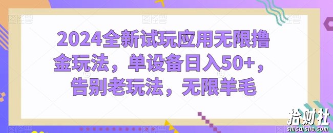 2024全新试玩应用无限撸金玩法,单设备日入50+,告别老玩法,无限羊毛【揭秘】