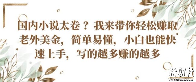 国内小说太卷 ?带你轻松赚取老外美金，简单易懂，小白也能快速上手，写的越多赚的越多【揭秘】