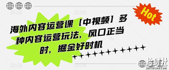 海外内容运营课【中视频】多种内容运营玩法，风口正当时，掘金好时机