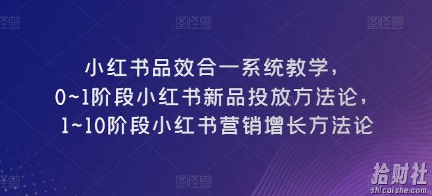 小红书品效合一系统教学，0~1阶段小红书新品投放方法论，1~10阶段小红书营销增长方法论