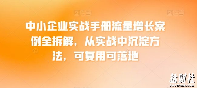 中小企业实战手册流量增长案例全拆解,从实战中沉淀方法,可复用可落地