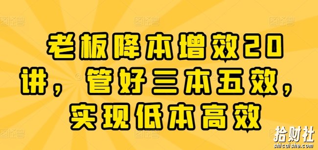 老板降本增效20讲，管好三本五效，实现低本高效
