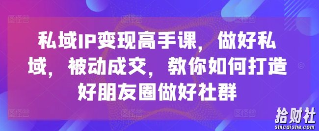 私域IP变现高手课,做好私域,被动成交,教你如何打造好朋友圈做好社群