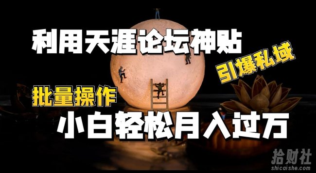 利用天涯论坛神贴，引爆私域，批量操作，小白轻松月入过w【揭秘】