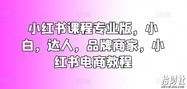 小红书课程专业版，小白，达人，品牌商家，小红书电商教程