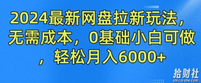 2024最新网盘拉新玩法，无需成本，0基础小白可做，轻松月入6000+【揭秘】