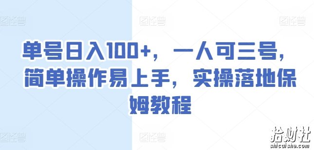 单号日入100+，一人可三号，简单操作易上手，实操落地保姆教程【揭秘】