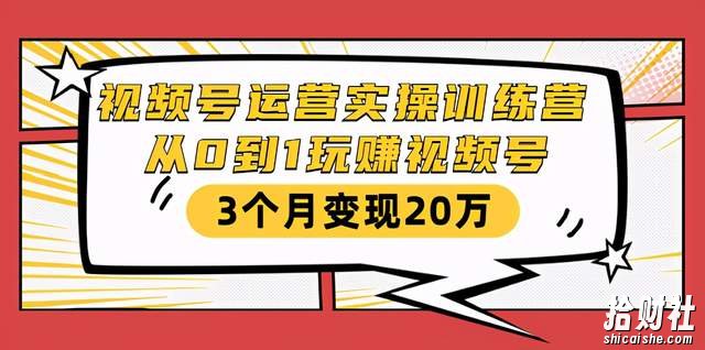 视频号运营实操训练营:从0到1玩赚视频号,3个月变现20万