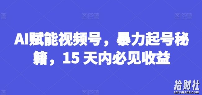AI赋能视频号，暴力起号秘籍，15 天内必见收益【揭秘】