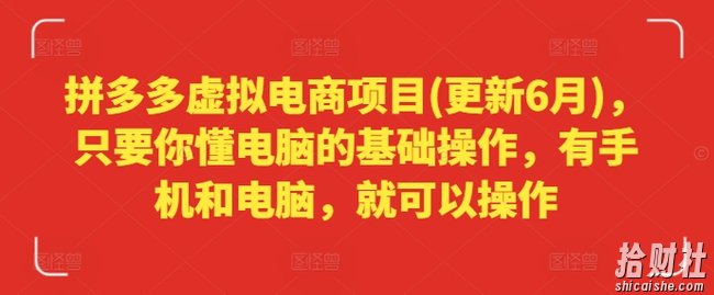 拼多多虚拟电商项目(更新6月),只要你懂电脑的基础操作,有手机和电脑,就可以操作