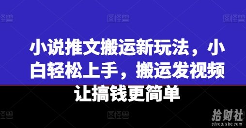 小说推文搬运新玩法，小白轻松上手，搬运发视频让搞钱更简单