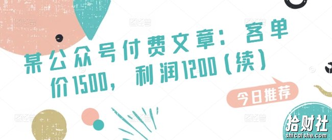 某公众号付费文章:客单价1500,利润1200(续),市场几乎可以说是空白的