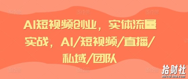 AI短视频创业，实体流量实战，AI/短视频/直播/私域/团队