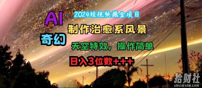 2024短视频掘金项目，AI制作治愈系风景，奇幻天空特效，操作简单，日入3位数【揭秘】