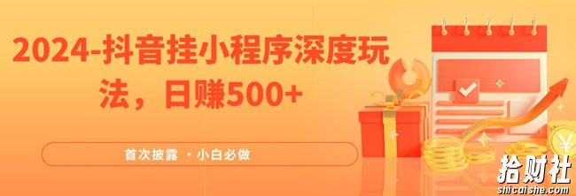 2024全网首次披露，抖音挂小程序深度玩法，日赚500+，简单、稳定，带渠道收入，小白必做【揭秘】