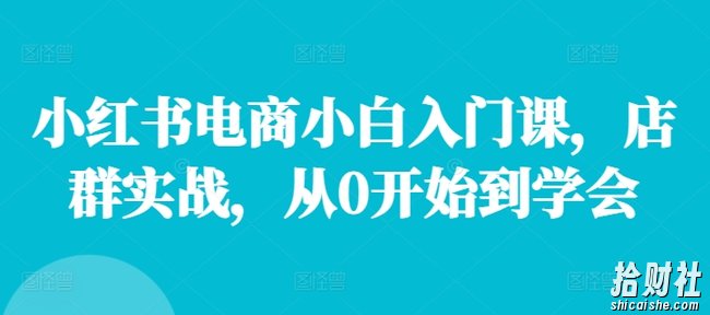 小红书电商小白入门课，店群实战，从0开始到学会