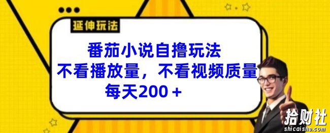 番茄小说自撸玩法，不看播放量，不看视频质量，每天200+【揭秘】