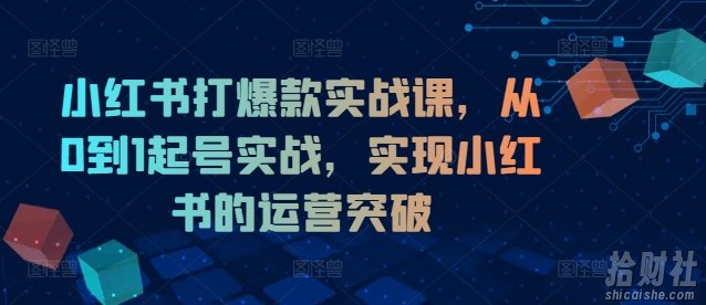 小红书打爆款实战课,从0到1起号实战,实现小红书的运营突破