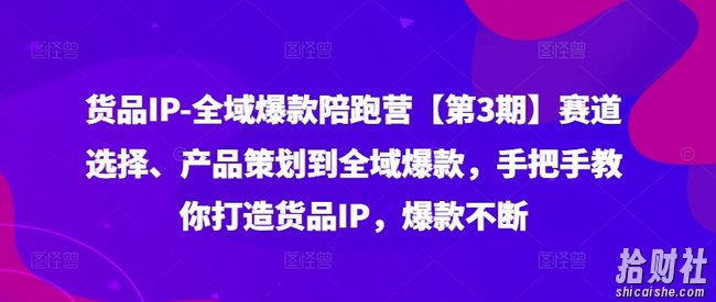 货品IP全域爆款陪跑营【第3期】赛道选择、产品策划到全域爆款,手把手教你打造货品IP,爆款不断