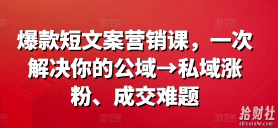 爆款短文案营销课,一次解决你的公域→私域涨粉、成交难题