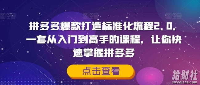 拼多多爆款打造标准化流程2.0，一套从入门到高手的课程，让你快速掌握拼多多