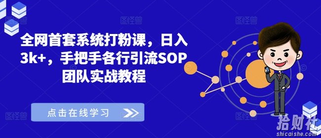全网首套系统打粉课,日入3k+,手把手各行引流SOP团队实战教程