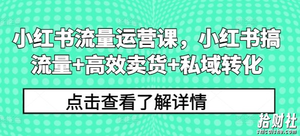 小红书流量运营课,小红书搞流量+高效卖货+私域转化