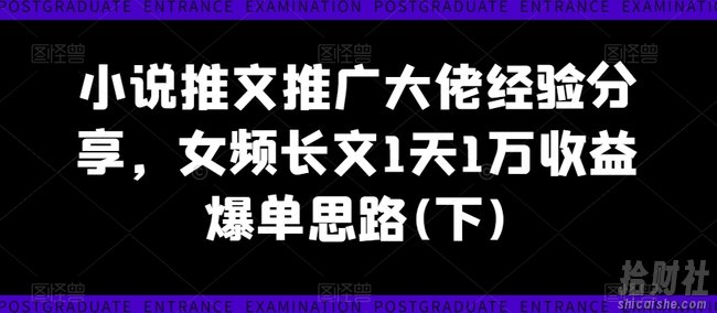 小说推文推广大佬经验分享，女频长文1天1万收益爆单思路(下)