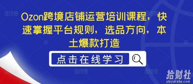Ozon跨境店铺运营培训课程,快速掌握平台规则,选品方向,本土爆款打造