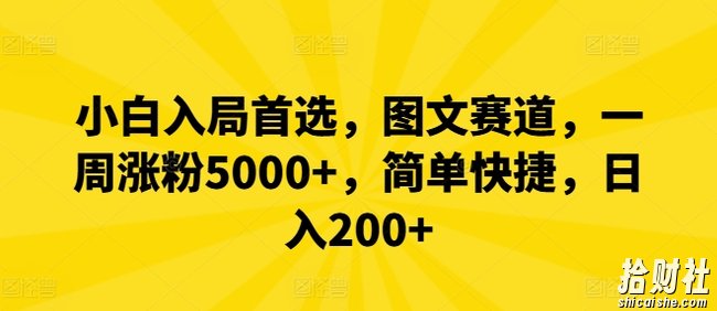 小白入局首选，图文赛道，一周涨粉5000+，简单快捷，日入200+