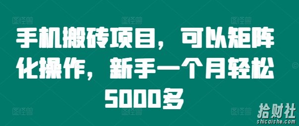 手机搬砖项目,可以矩阵化操作,新手一个月轻松5000多