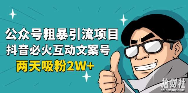 公众号粗暴引流项目：抖音必火互动文案号，两天吸粉2W+