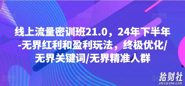 线上流量密训班21.0,24年下半年-无界红利和盈利玩法,终极优化/无界关键词/无界精准人群