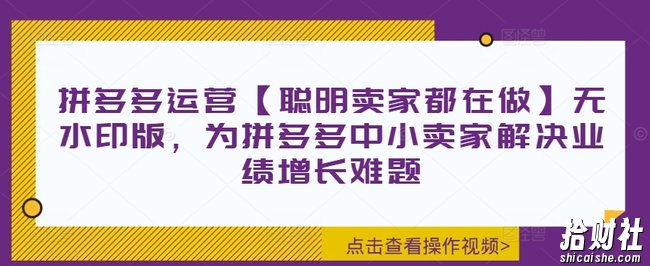 拼多多运营【聪明卖家都在做】无水印版，为拼多多中小卖家解决业绩增长难题