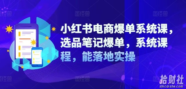 小红书电商爆单系统课,选品笔记爆单,系统课程,能落地实操