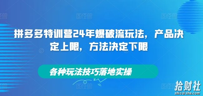 拼多多特训营24年爆破流玩法,产品决定上限,方法决定下限,各种玩法技巧落地实操