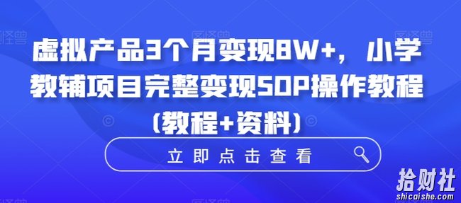 虚拟产品3个月变现8W+,小学教辅项目完整变现SOP操作教程(教程+资料)