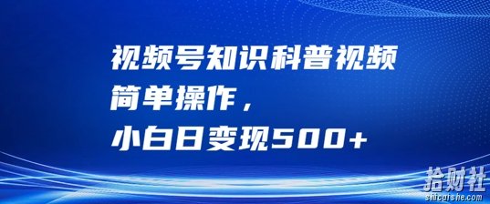 视频号知识科普视频,简单操作,小白日变现500+【揭秘】