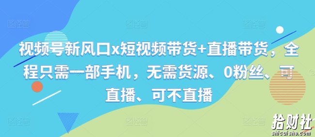 视频号新风口x短视频带货+直播带货,全程只需一部手机,无需货源、0粉丝、可直播、可不直播