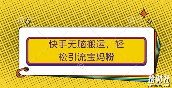 快手无脑搬运，轻松引流宝妈粉，纯小白轻松上手【揭秘】