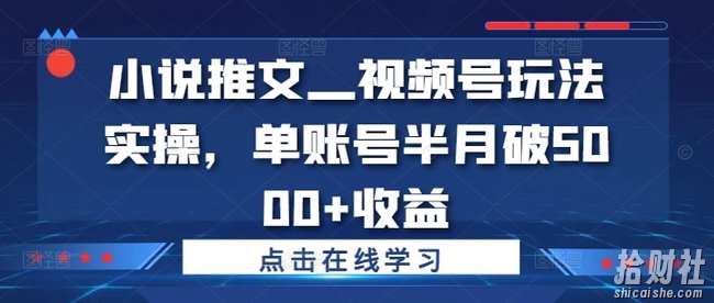 小说推文—视频号玩法实操,单账号半月破5000+收益