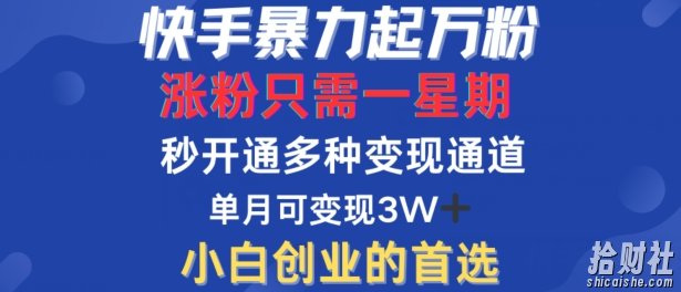 快手暴力起万粉,涨粉只需一星期,多种变现模式,直接秒开万合,单月变现过W【揭秘】